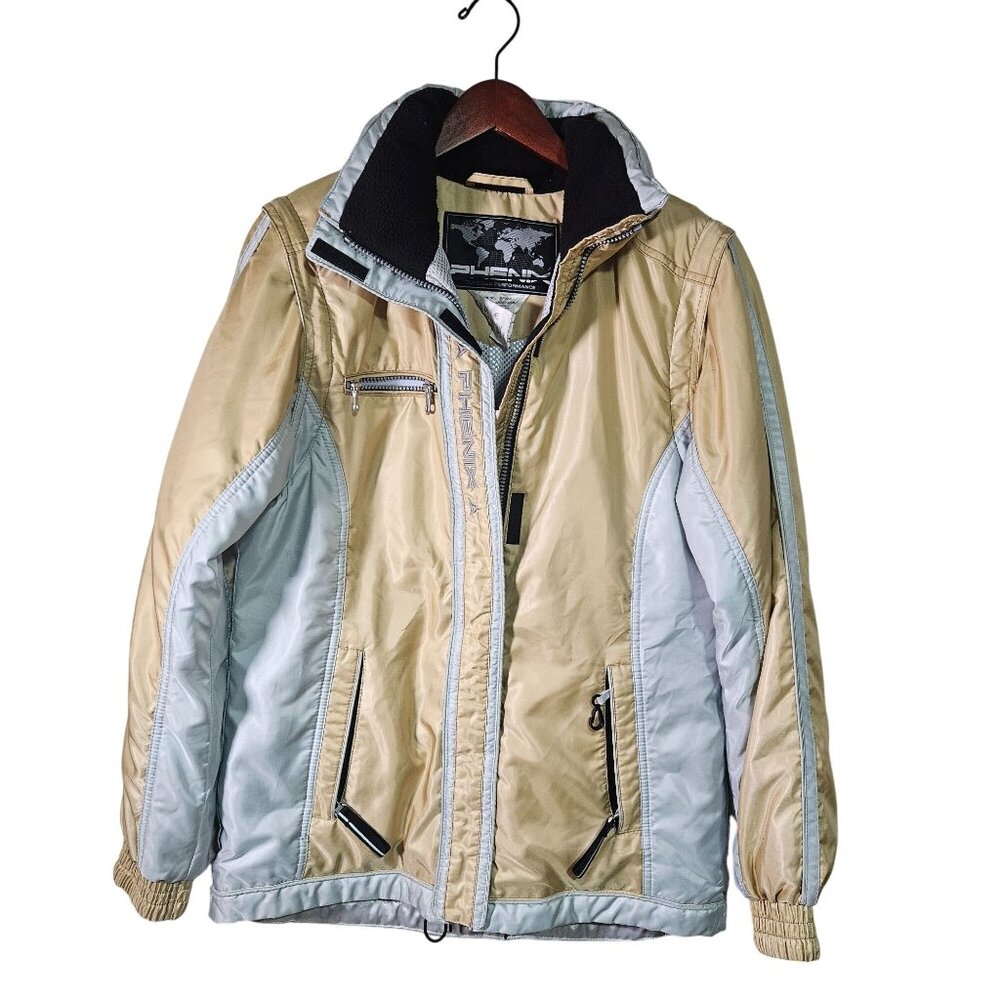 VTG Phenix Women's Ski Jacket Gold & Blue Size 8/38/44 Hooded Zipper Pockets Sz